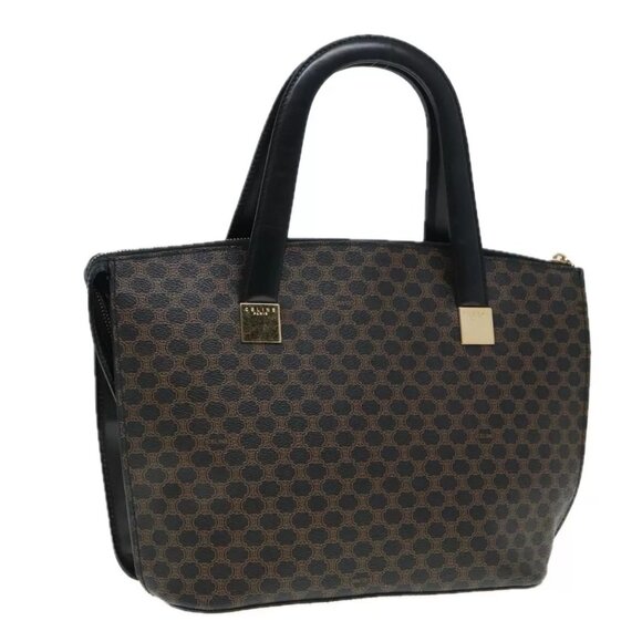 CELINE Macadam Canvas Hand Bag PVC Black Auth 90827 - Picture 1 of 16